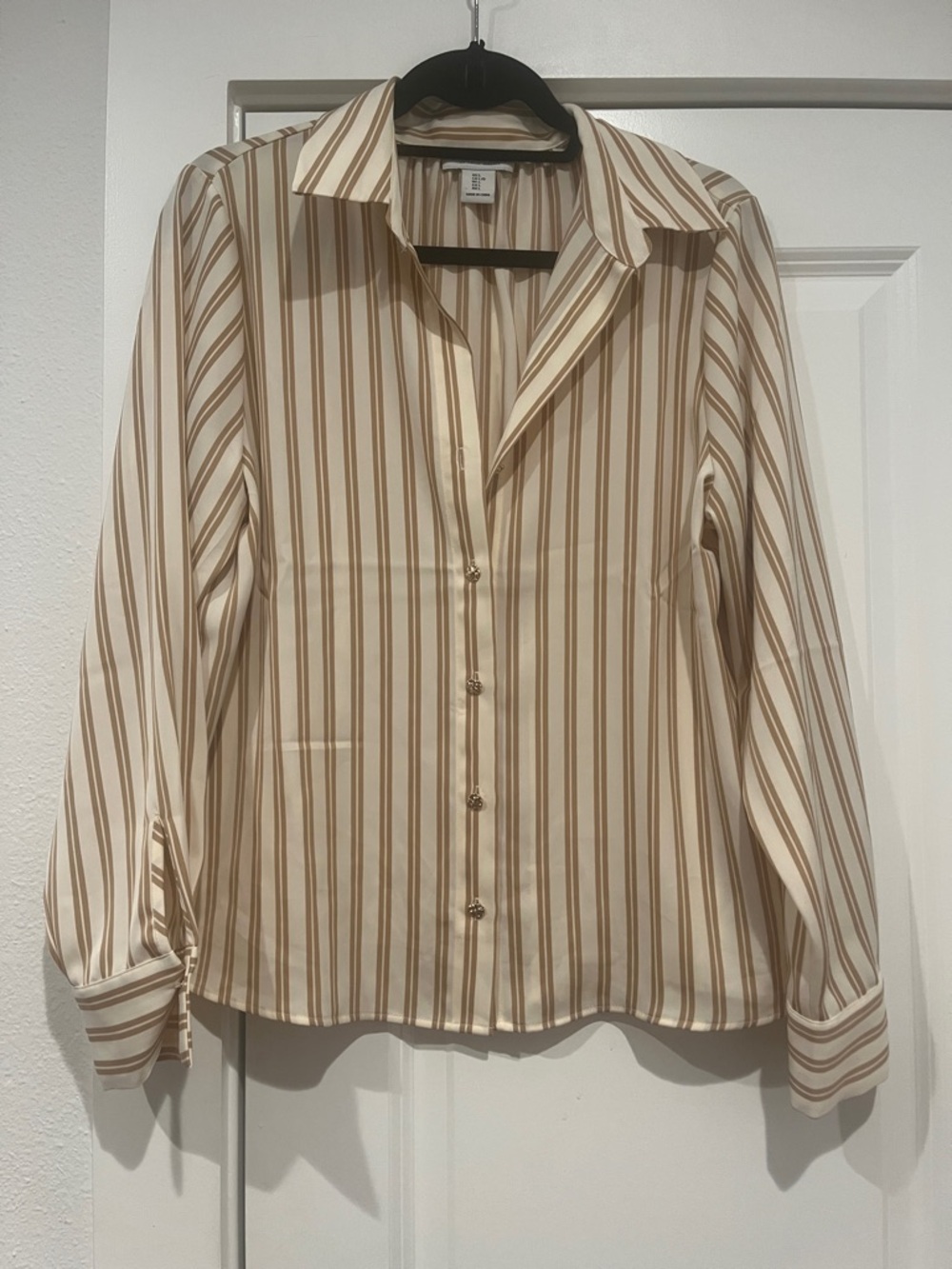 Rachel Zoe Cream and Tan Striped Button-Down Shirt